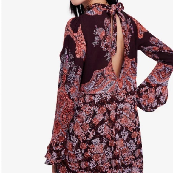 Free People NWT High Neck Cut Out Long Sleeve Tunic Top Maroon Red Med OB834537 - Picture 2 of 13